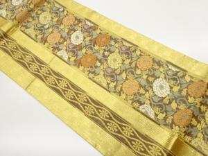 縞に菊唐草・立涌模様織出し袋帯